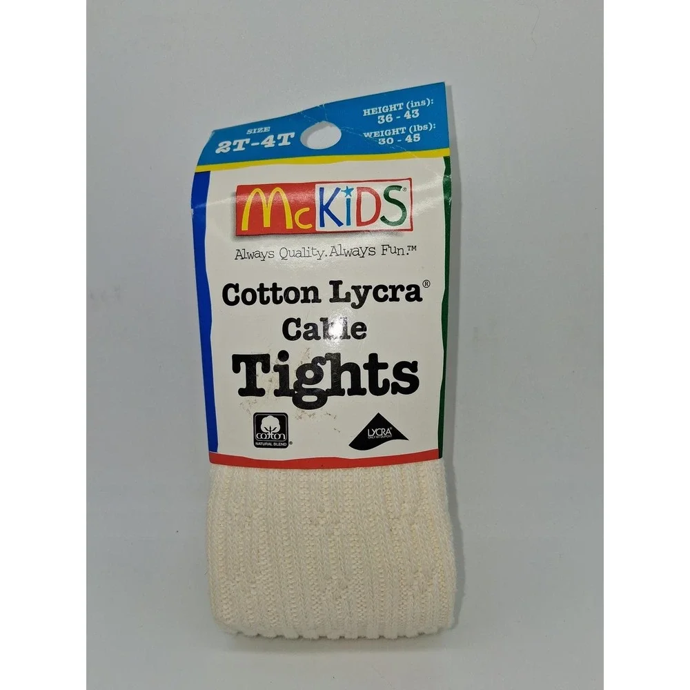 Vintage McKids Toddler Girls Cable Knit Tights Cream Cotton Lycra 2T-4T New